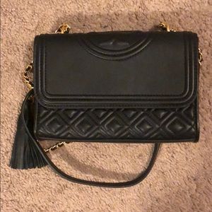 Tory Burch Fleming Leather Shoulder Bag Black